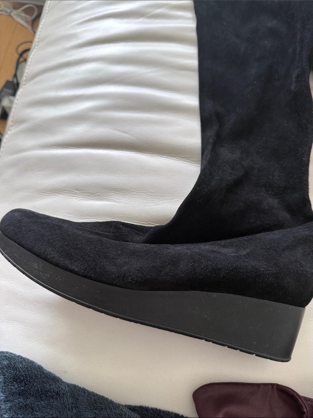 Robert Clergerie Black Suede Wedge Knee Boot